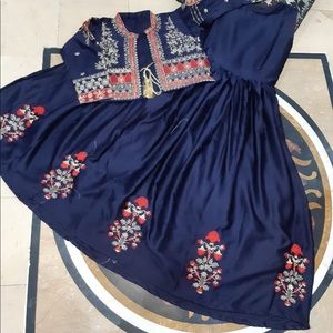 Embroidered silk long frock